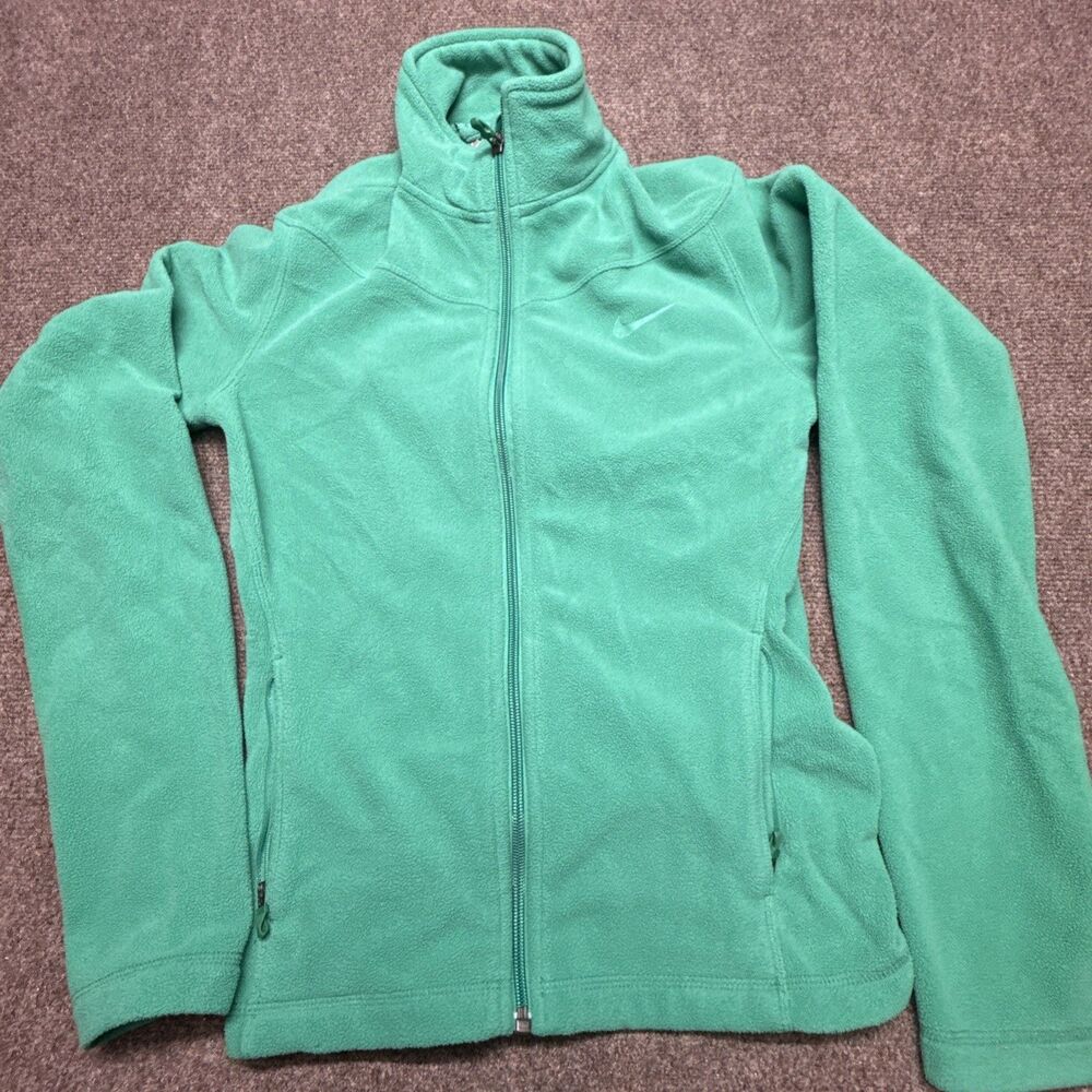 NIKE THERMA-FIT Size Green Medium WomenFull Zip Fleece Thumbhole Athletic Jacket